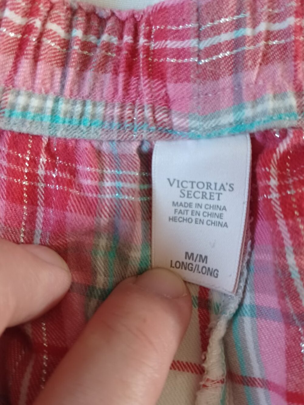 VS Victoria's Secret Womens Pajamas Set Flannel Pink Plaid Long Sleeve Size M - Picture 13 of 15